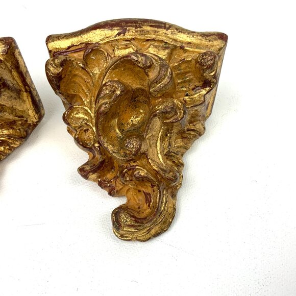Pair Of Vintage Ornate Rococo Gilt Wood Wall Shelves Brackets Italy - Picture 3 of 16